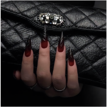 Blood Red & Black Gothic Stiletto Press-On Nails – Vampire Ombre
