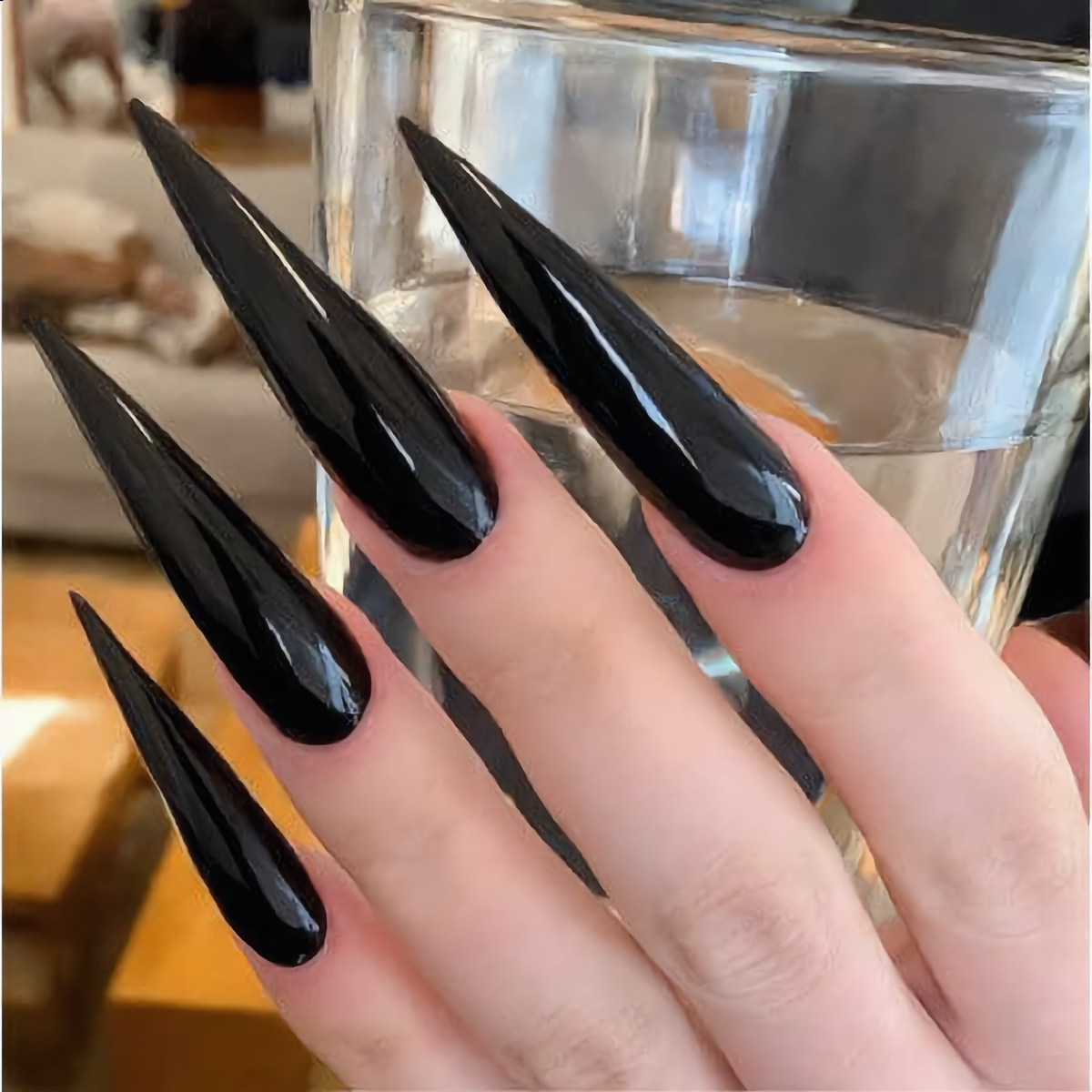 Glossy Black Stiletto Press-On Nails – Gothic Vampire Nails