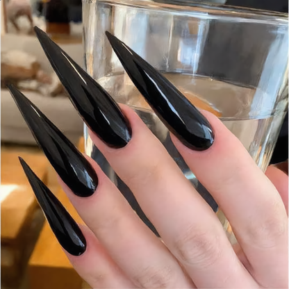 Glossy Black Stiletto Press-On Nails – Gothic Vampire Nails