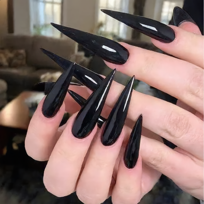Glossy Black Stiletto Press-On Nails – Gothic Vampire Nails