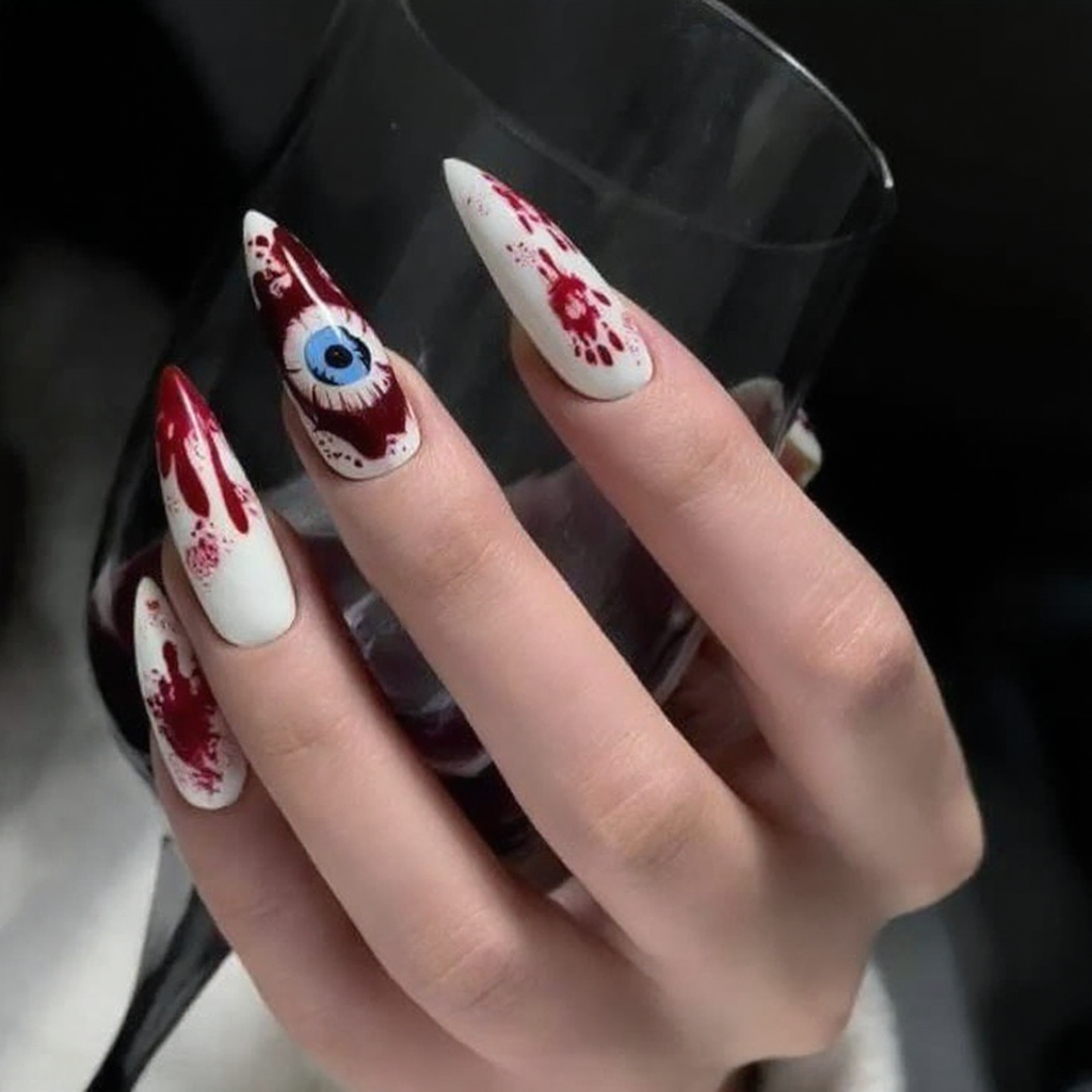 Crimson Evil Eye Gothic Press-On Nails