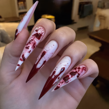 Blood Splatter Stiletto Press-On Nails – Bloody Halloween Horror Nails