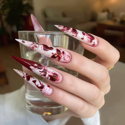 Blood Splatter Stiletto Press-On Nails – Bloody Halloween Horror Nails