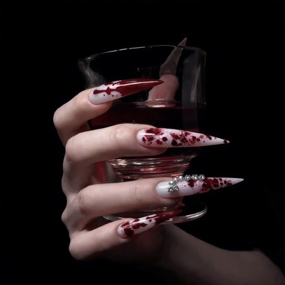 Blood Splatter Stiletto Press-On Nails – Bloody Halloween Horror Nails