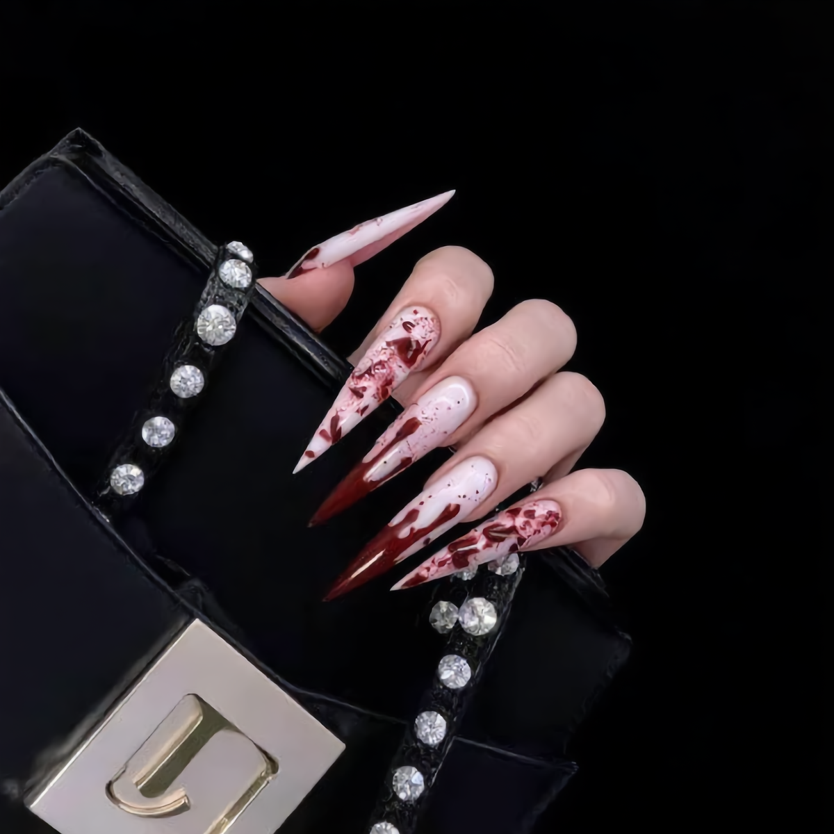 Blood Splatter Stiletto Press-On Nails – Bloody Halloween Horror Nails