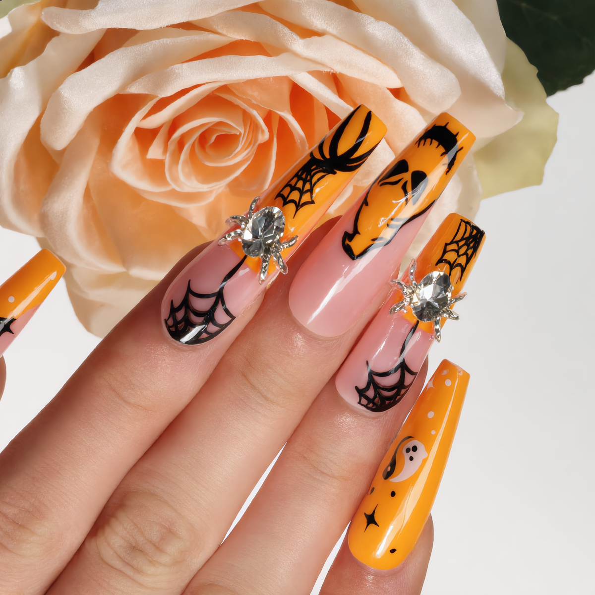 Spooky Pumpkin & Ghost Halloween Press-On Nails