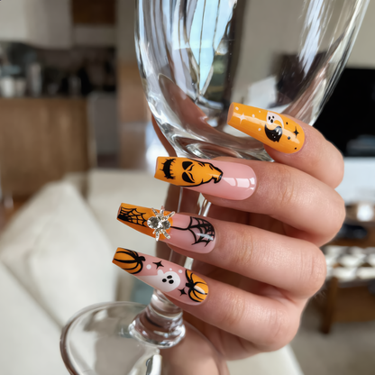 Spooky Pumpkin & Ghost Halloween Press-On Nails