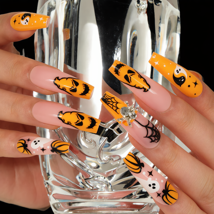 Spooky Pumpkin & Ghost Halloween Press-On Nails