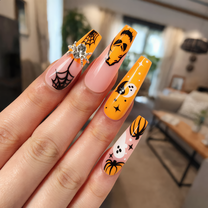 Spooky Pumpkin & Ghost Halloween Press-On Nails