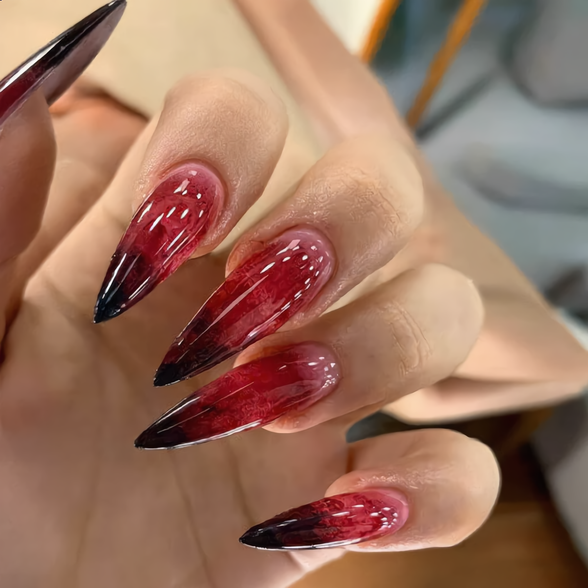 Blood Red & Black Stiletto Press-On Nails – Vampire Gothic Nails