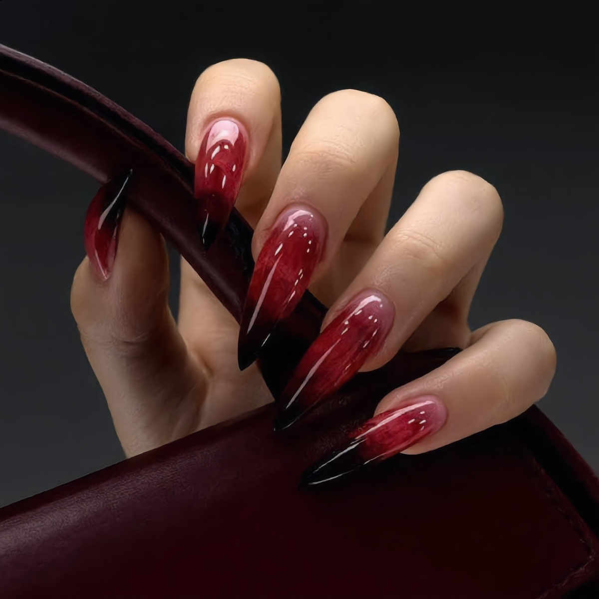 Blood Red & Black Stiletto Press-On Nails – Vampire Gothic Nails