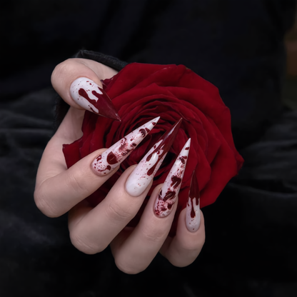Blood Splatter Stiletto Press-On Nails – Bloody Halloween Horror Nails
