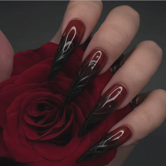 Blood Red & Black Gothic Stiletto Press-On Nails – Vampire Ombre