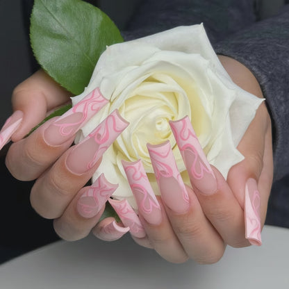 Pink Swirl Press On Nails – Luxury Long Square False Nails