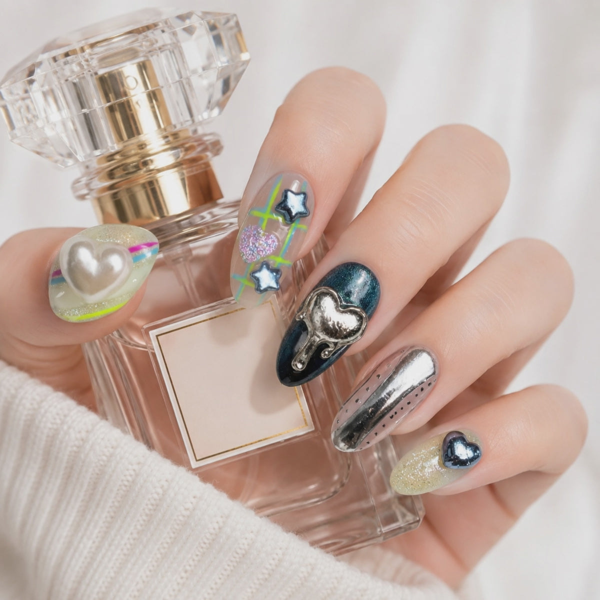 Luxury Galaxy Press On Nails – 3D Chrome Celestial Nail Set