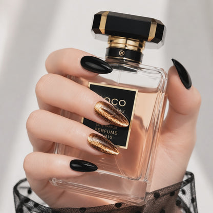 Black & Gold Chrome Press On Nails
