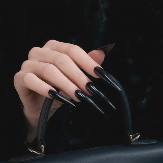 Glossy Black Stiletto Press-On Nails – Gothic Vampire Nails