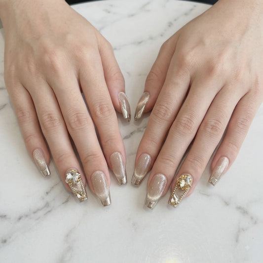 Champagne Cat Eye French Press On Nails