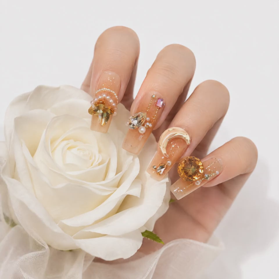 Amber Gold 3D Butterfly Press On Nails – Luxury Nail Set