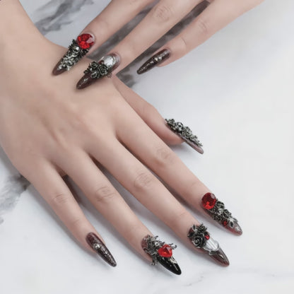Luxury Gothic Rose Heart Press On Nails