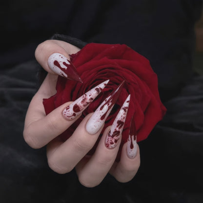 Blood Splatter Stiletto Press-On Nails – Bloody Halloween Horror Nails