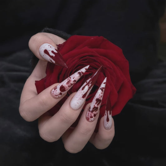 Blood Splatter Stiletto Press-On Nails – Bloody Halloween Horror Nails