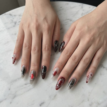 Dark Red Gothic Chrome Press On Nails