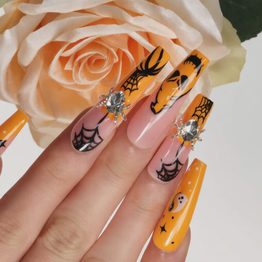 Spooky Pumpkin & Ghost Halloween Press-On Nails