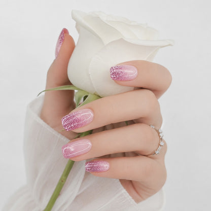 Pink Glitter Press On Nails | Short Square Glossy Nail Set